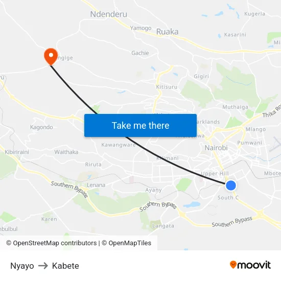 Nyayo to Kabete map