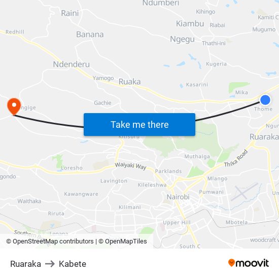 Ruaraka to Kabete map