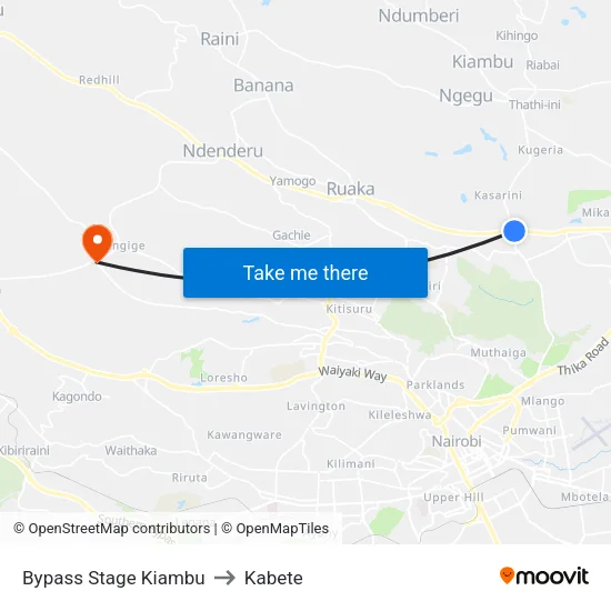 Bypass Stage Kiambu to Kabete map
