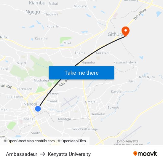 Ambassadeur to Kenyatta University map