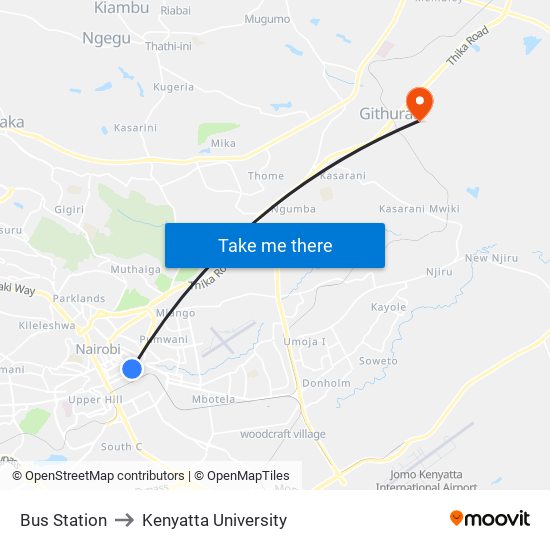 Bus Station to Kenyatta University map