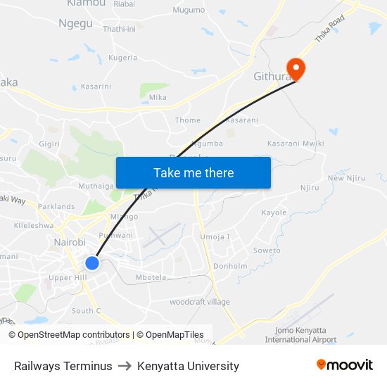 Railways Terminus to Kenyatta University map