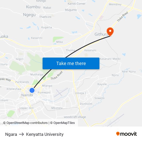 Ngara to Kenyatta University map