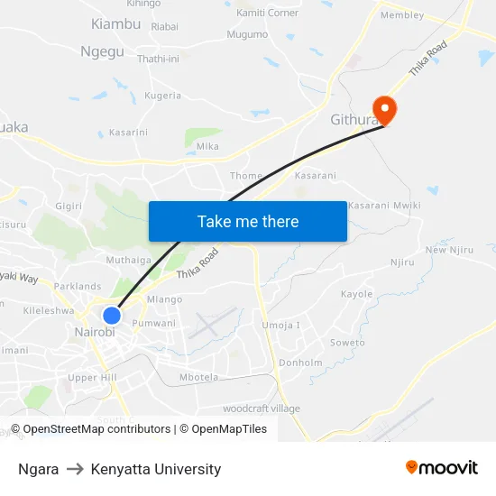 Ngara to Kenyatta University map