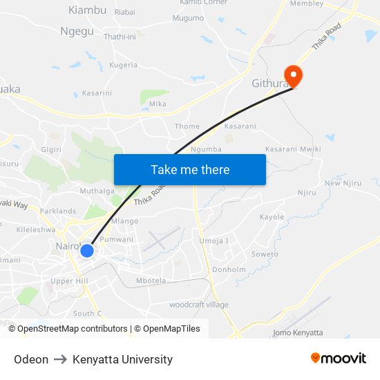 Odeon to Kenyatta University map