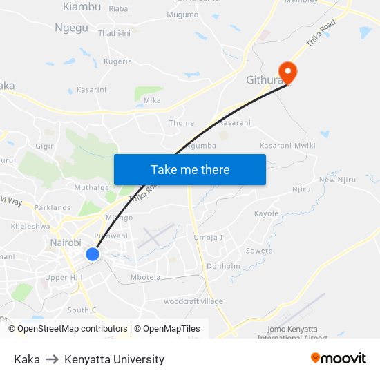 Kaka to Kenyatta University map
