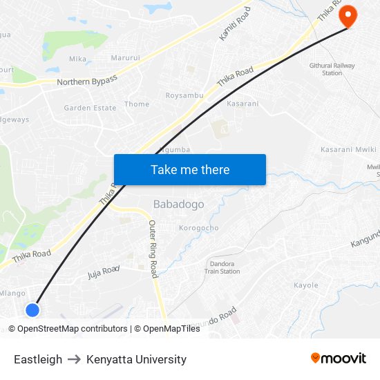 Eastleigh to Kenyatta University map