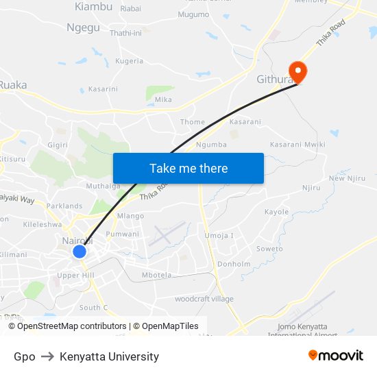 Gpo to Kenyatta University map