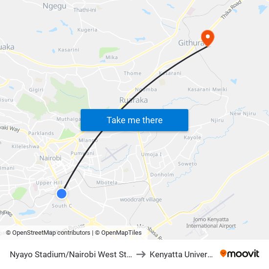 Nyayo Stadium/Nairobi West Stage to Kenyatta University map