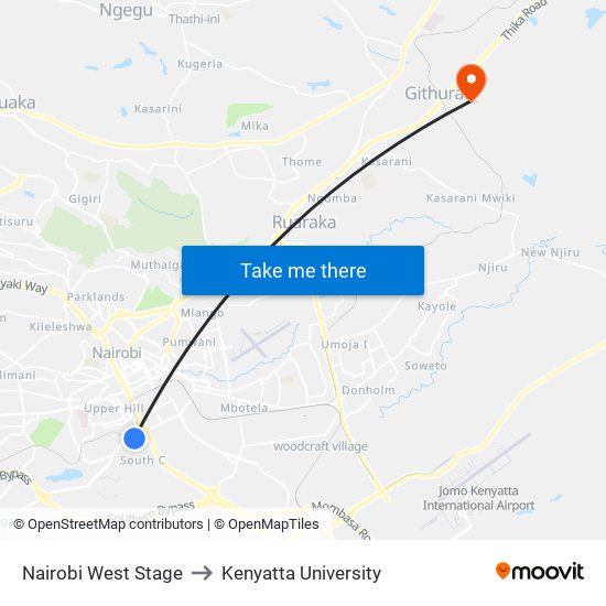 Nairobi West Stage to Kenyatta University map