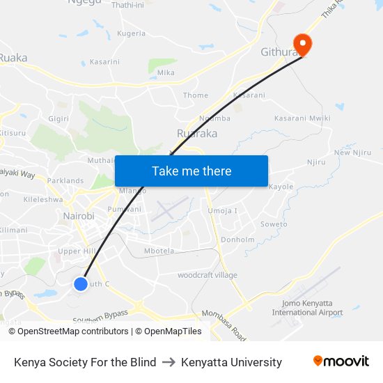 Kenya Society For the Blind to Kenyatta University map
