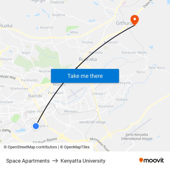 Space Apartments to Kenyatta University map