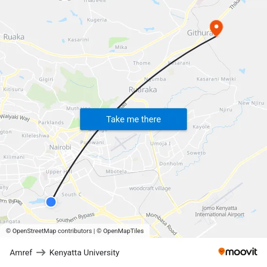 Amref to Kenyatta University map
