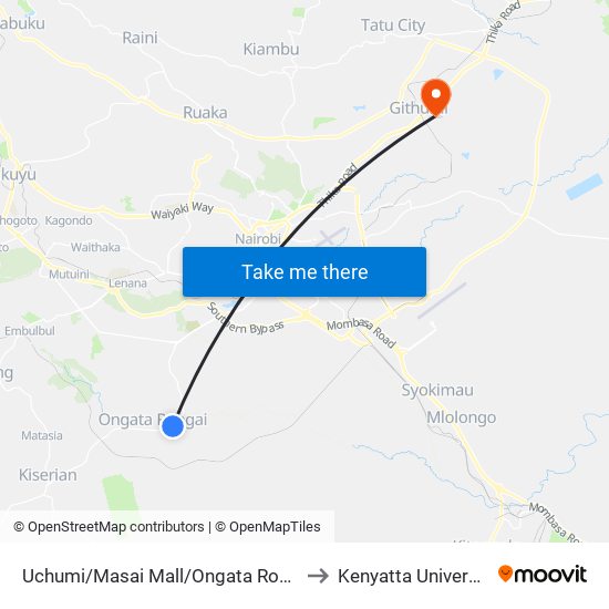 Uchumi/Masai Mall/Ongata Rongai to Kenyatta University map
