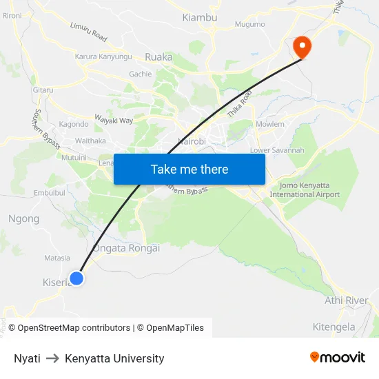 Nyati to Kenyatta University map