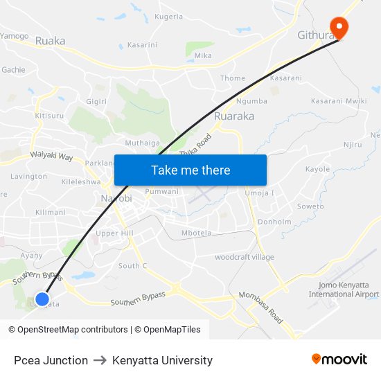 Pcea Junction to Kenyatta University map