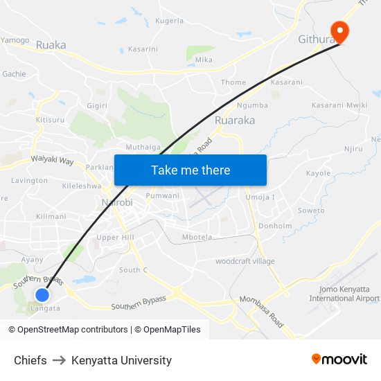 Chiefs to Kenyatta University map