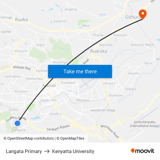 Langata Primary to Kenyatta University map