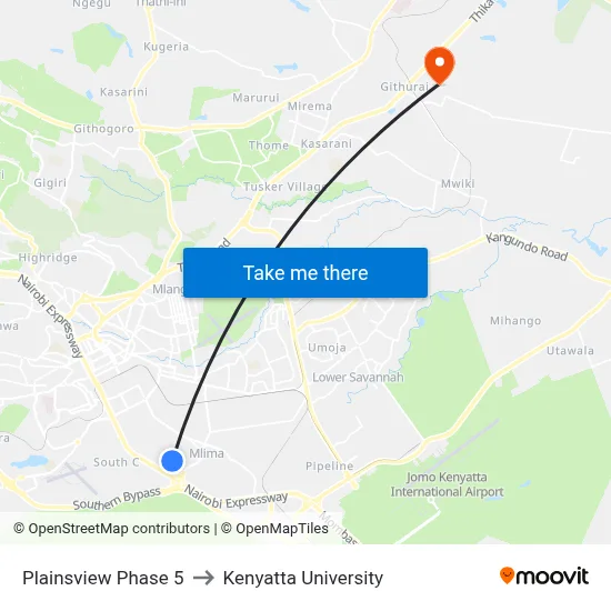 Plainsview Phase 5 to Kenyatta University map