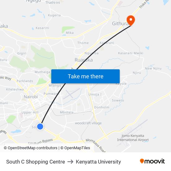 South C Shopping Centre to Kenyatta University map