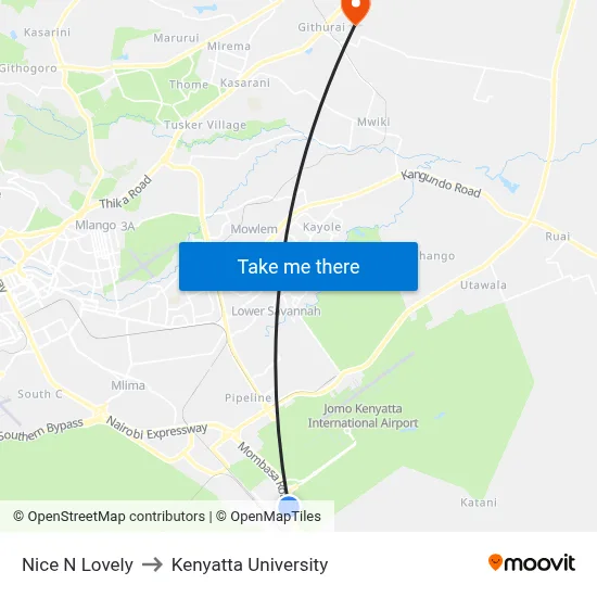 Nice N Lovely to Kenyatta University map
