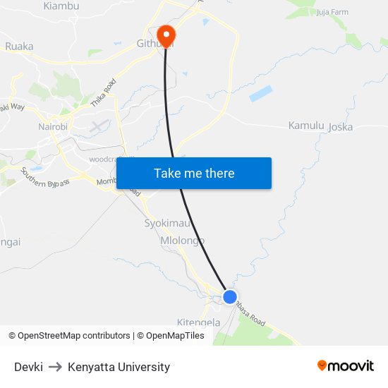 Devki to Kenyatta University map