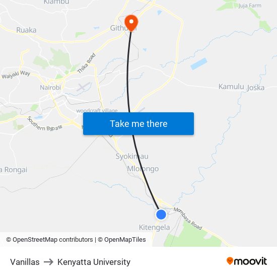 Vanillas to Kenyatta University map