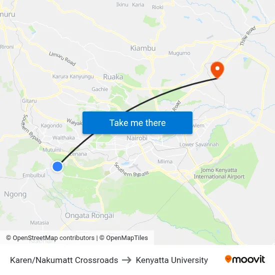 Karen/Nakumatt Crossroads to Kenyatta University map