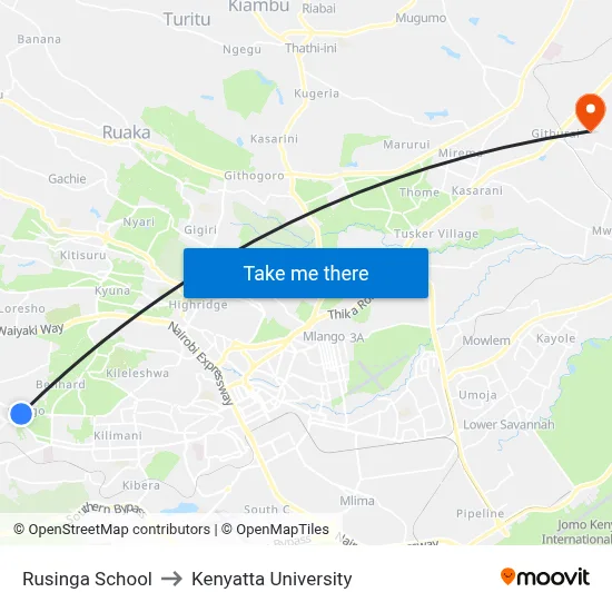 Rusinga School to Kenyatta University map