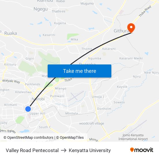 Valley Road Pentecostal to Kenyatta University map