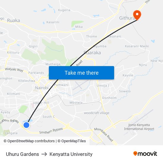 Uhuru Gardens to Kenyatta University map