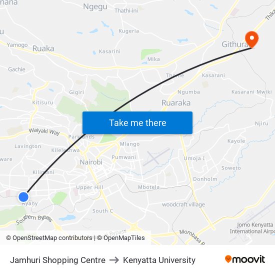 Jamhuri Shopping Centre to Kenyatta University map