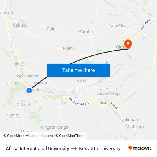 Africa International University to Kenyatta University map