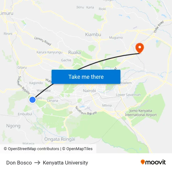 Don Bosco to Kenyatta University map