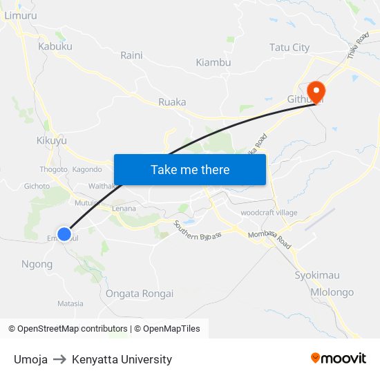 Umoja to Kenyatta University map