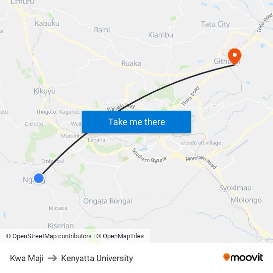 Kwa Maji to Kenyatta University map