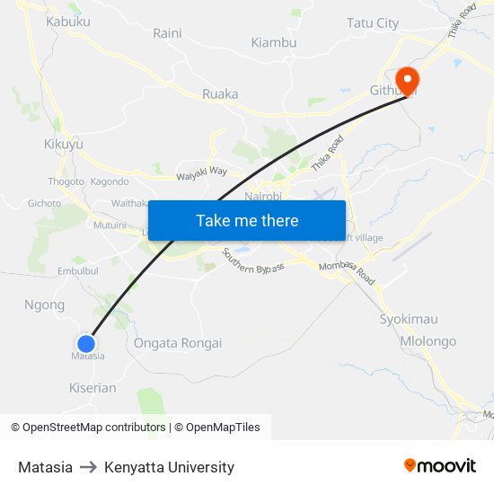 Matasia to Kenyatta University map