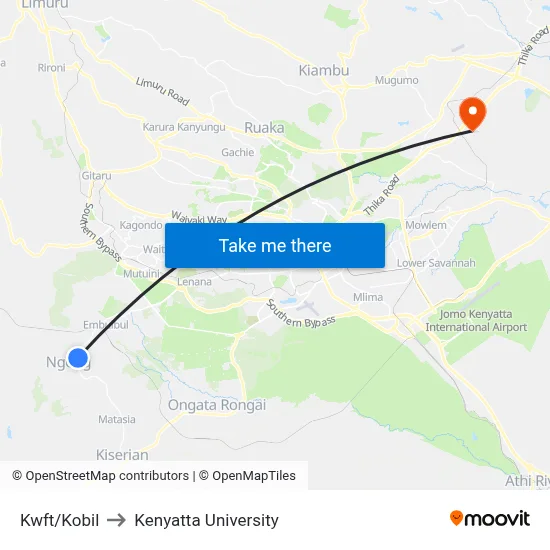 Kwft/Kobil to Kenyatta University map