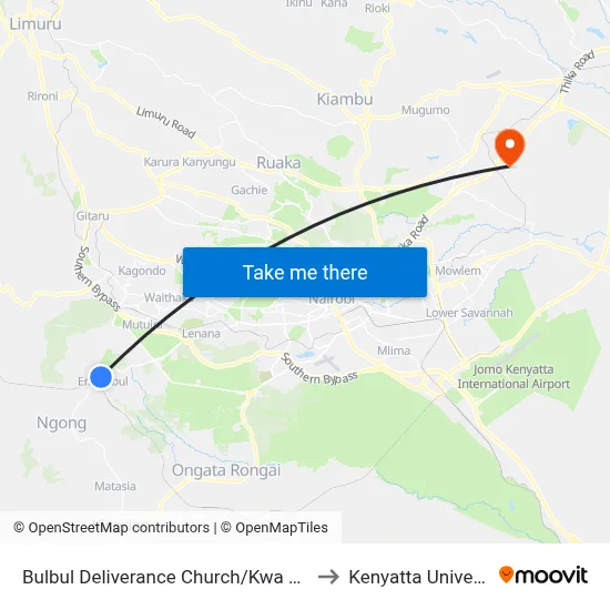Bulbul Deliverance Church/Kwa Bumps to Kenyatta University map
