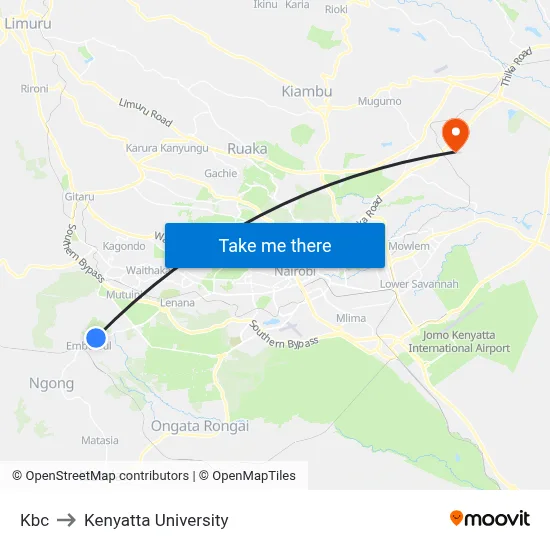 Kbc to Kenyatta University map