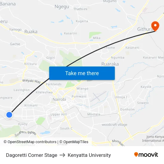 Dagoretti Corner Stage to Kenyatta University map