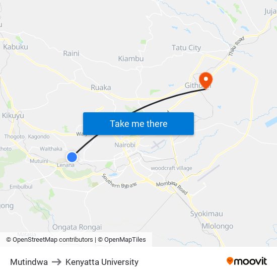 Mutindwa to Kenyatta University map