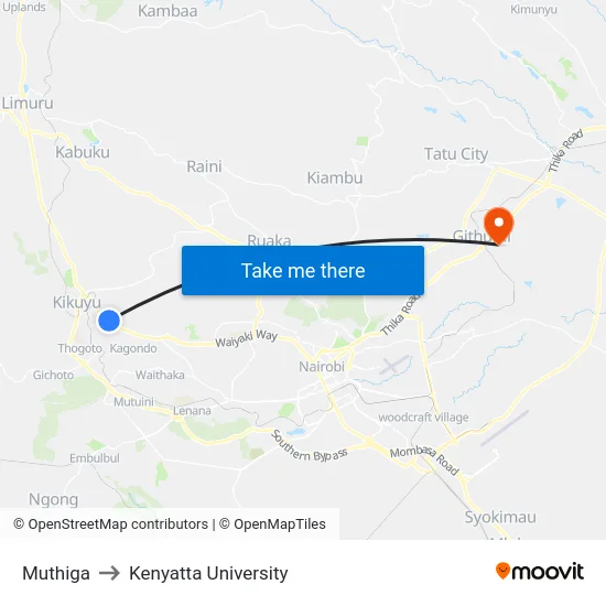 Muthiga to Kenyatta University map