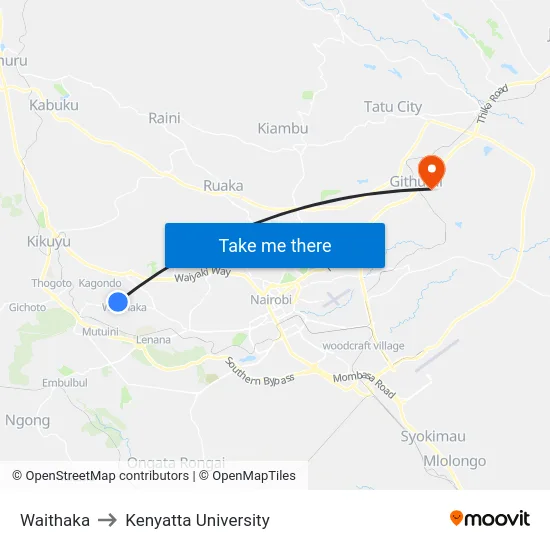 Waithaka to Kenyatta University map