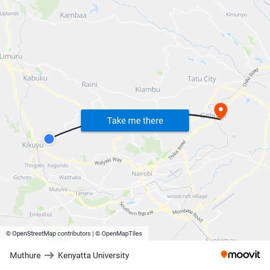 Muthure to Kenyatta University map