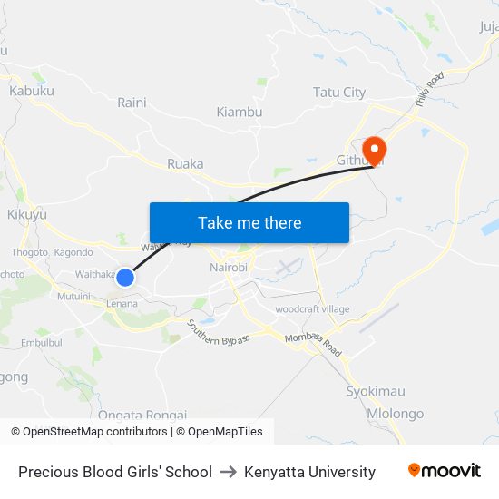 Precious Blood Girls' School to Kenyatta University map