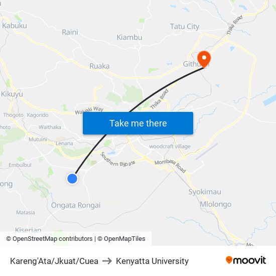 Kareng'Ata/Jkuat/Cuea to Kenyatta University map