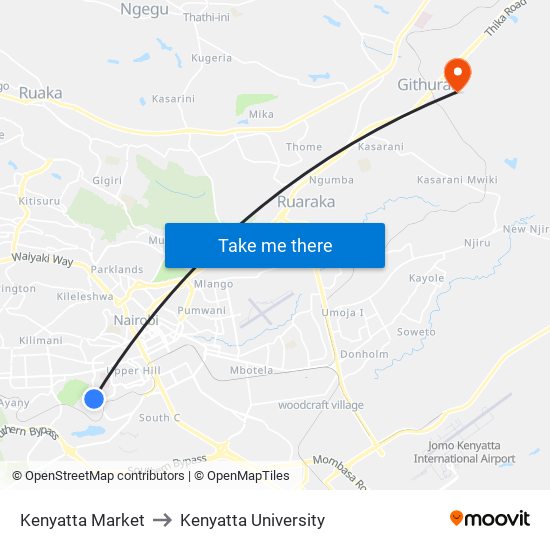 Kenyatta Market to Kenyatta University map