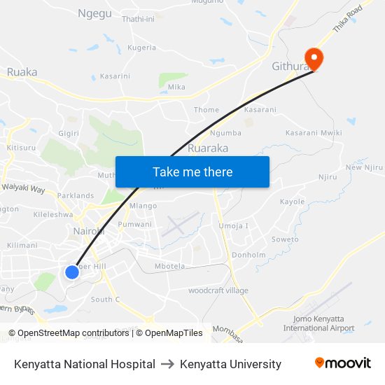 Kenyatta National Hospital to Kenyatta University map