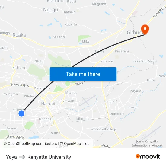 Yaya to Kenyatta University map
